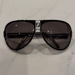 Fendi Black and Silver Aviator Sunglasses